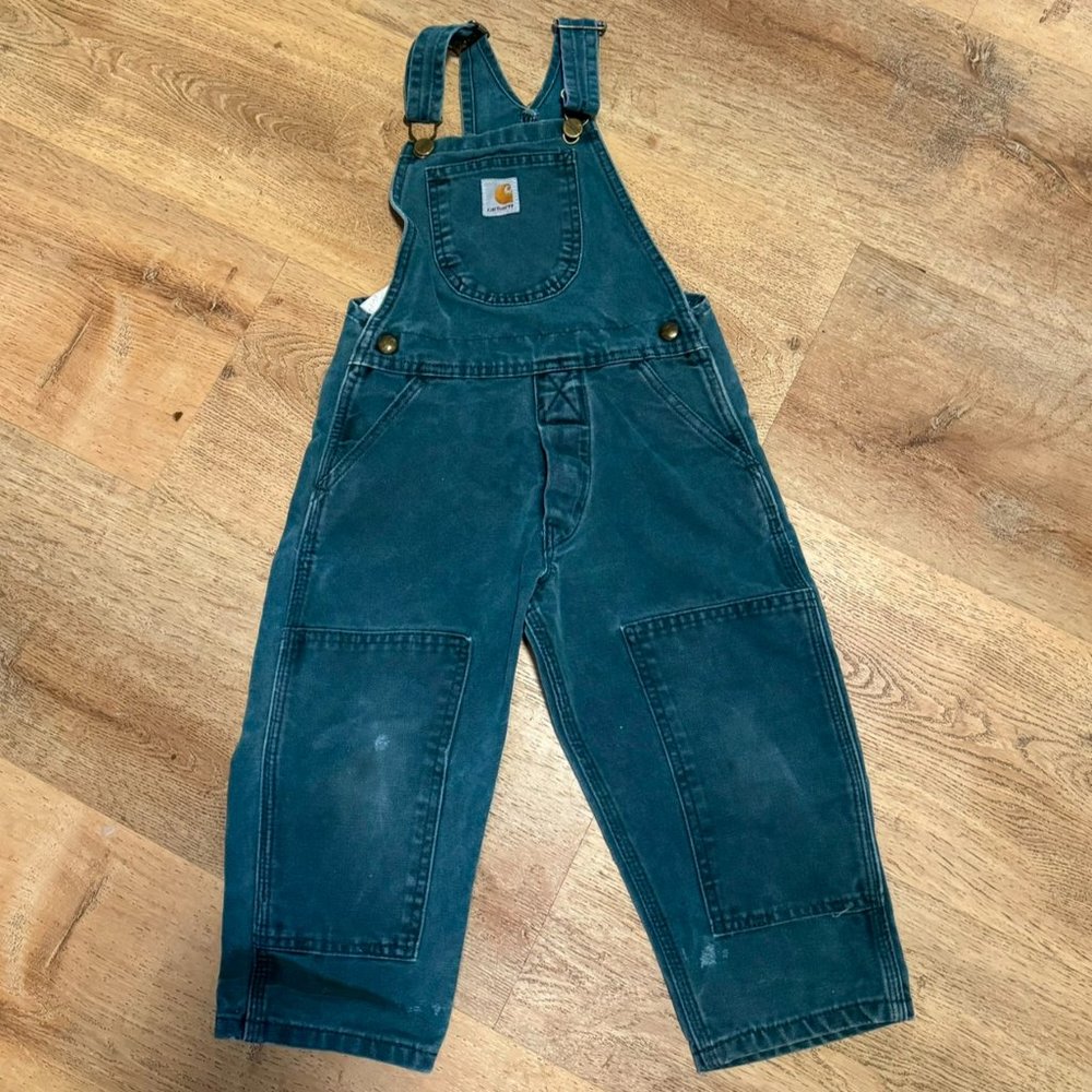 Carhartt Green Toddler Canvas Overalls Bibs Size 4T